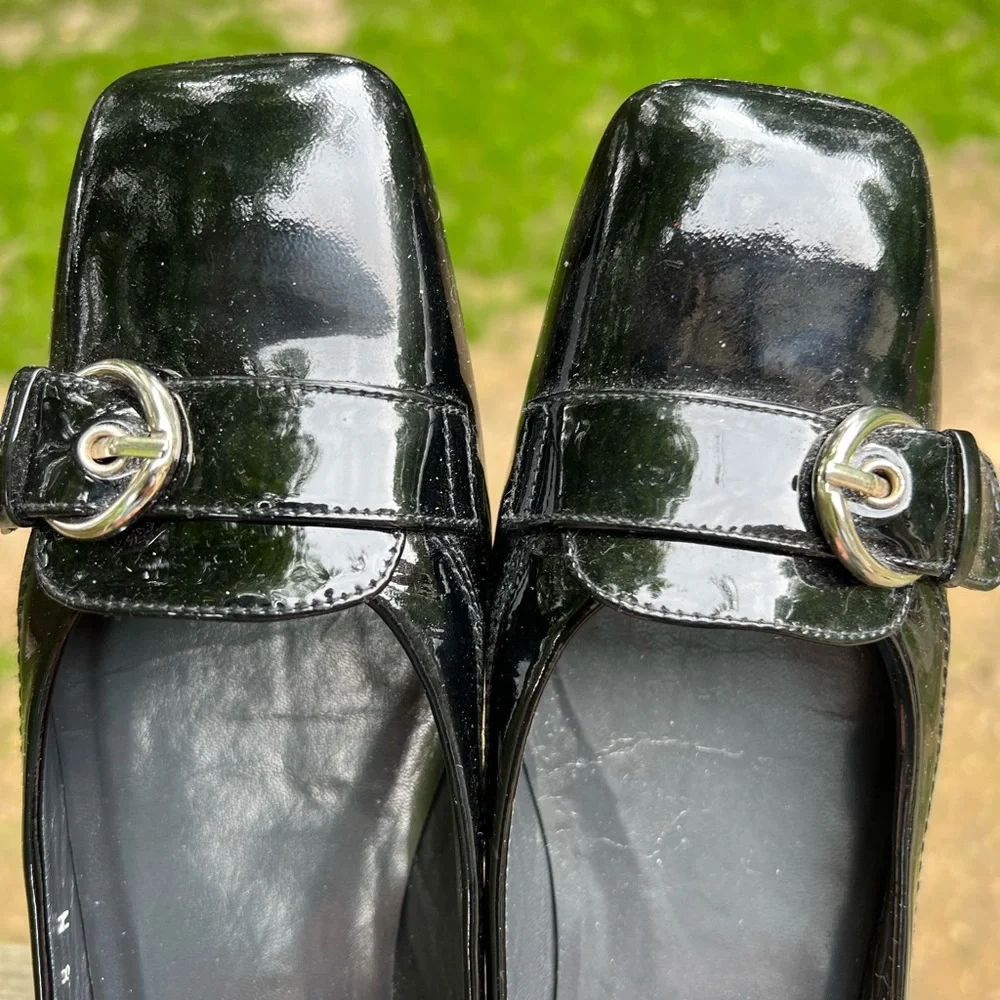 STUART WEITZMAN Black Patent Leather Small wedge Flat shoes Women’s 8 Narrow - Picture 7 of 11